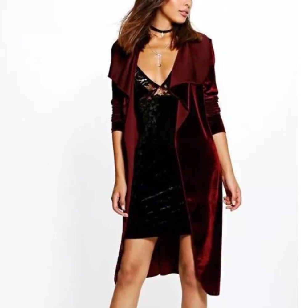 Boohoo Maroon Velvet Coat or Sweater S/M